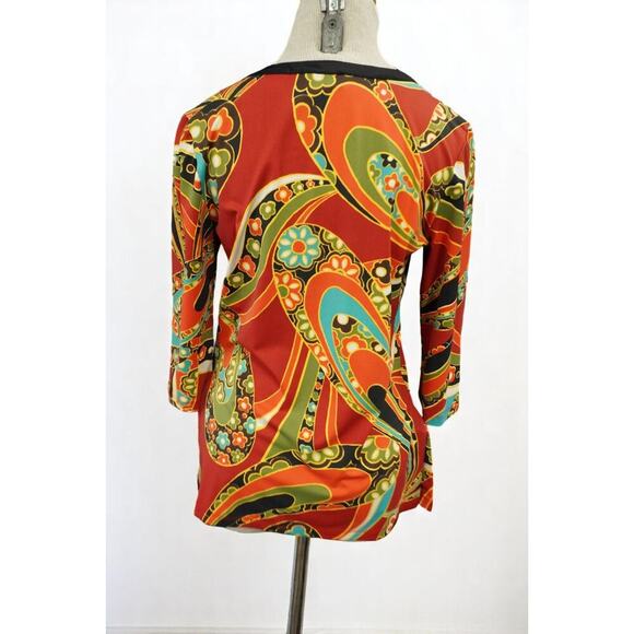Vintage Athleta Y2K Psychedelic Floral Blouse – Size S – Deep V-Neck Stretch Top - Picture 3 of 8